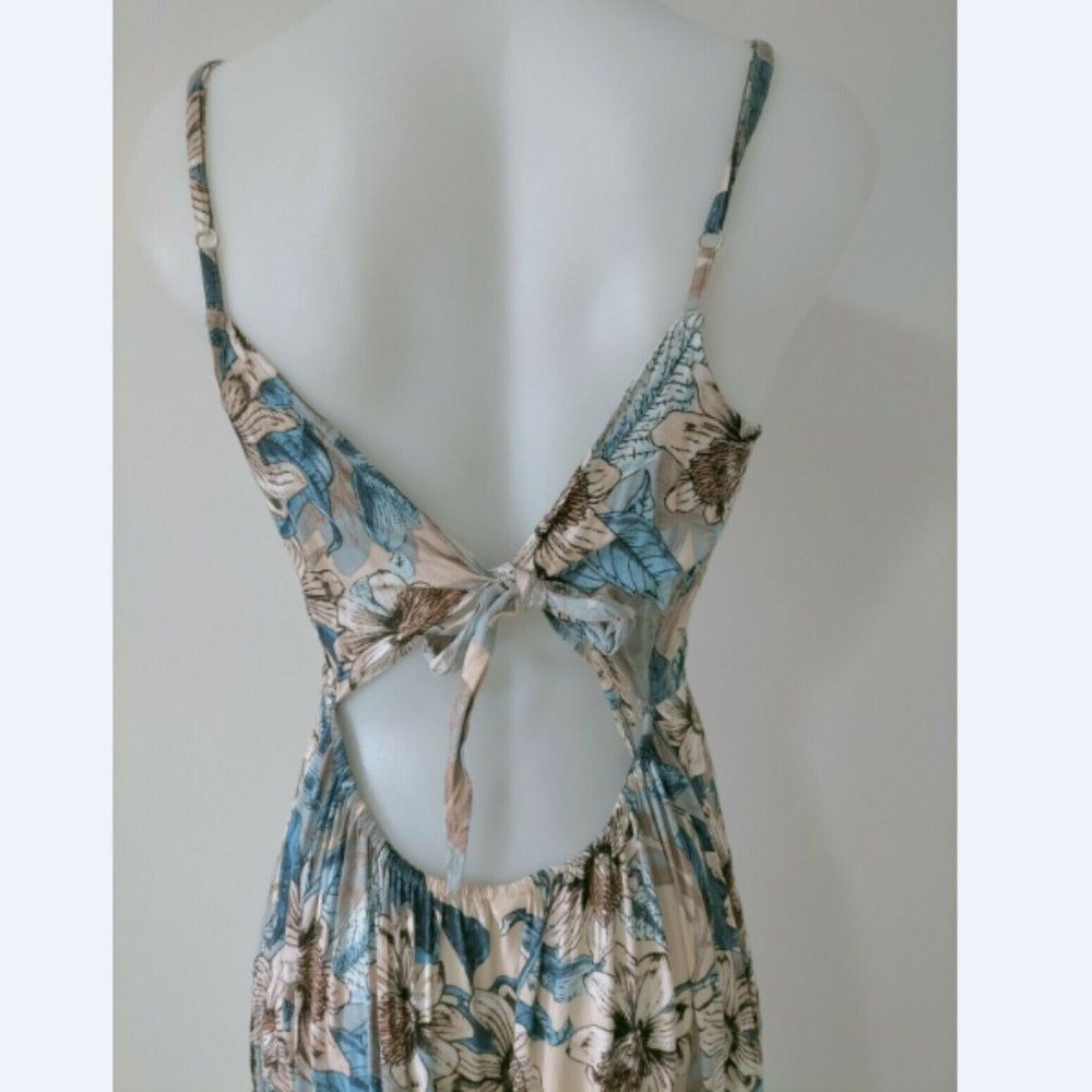 Tree Of Life Carpe Diem Pink Floral Midi Dress Size L Sleeveless Open Back - Picture 2 of 7